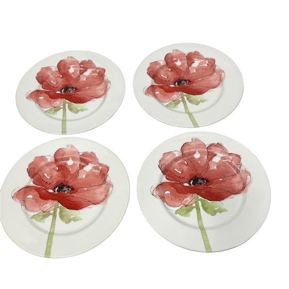 4 Royal Stafford RED POPPY 11” dinner Plates - Picture 1 of 7